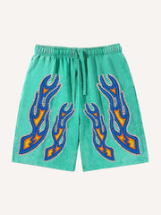 Washed flame rhinestone skull embellished shorts