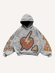 Heart Graphic Letter Faux Decal Print Slant Pockets Hoodie