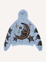 Evil Moon&Sun&Cloud&Star Print Slant Pockets Hoodie