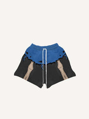Colorblock Skeleton Faux Decal Print Drawstring Waist Shorts