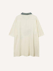 Letter Star Patches Denim Lapel Polo T-shirt