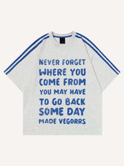 Letter&Stripe Print Round Neck T-shirt