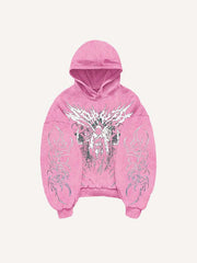 Figure&Wing&Graphic Print Slant Pockets Hoodie