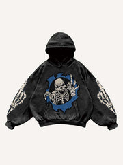 Skeleton Gesture Print Slant Pockets Hoodie