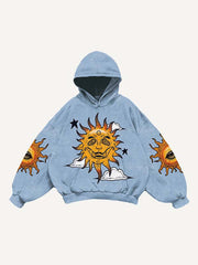 Evil Sun Moon Eye Graphic Print Slant Pockets Hoodie