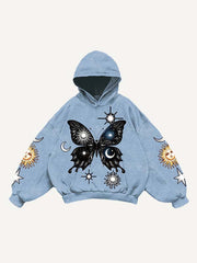 Butterfly Sun Moon Graphic Print Slant Pockets Hoodie