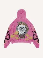 Eye&Cloud&Snake&Palm&Graphic Print Slant Pockets Hoodie
