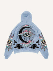 Eye&Cloud&Moon&Graphic Print Slant Pockets Hoodie