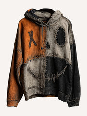 Retro patchwork Halloween horror hooded sweatshirt