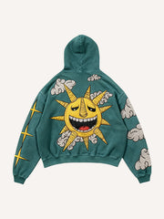 Classic sun and moon embroidered effect printed warm sweatshirt