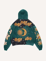 Sad Sun&Moon&Eye&Cloud&Graphic Print Slant Pockets Hoodie