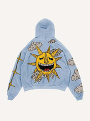 Evil Moon&Sun&Star&Cloud Print Slant Pockets Hoodie