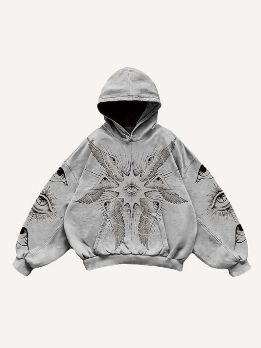 Wing Eye Graphic Print Slant Pockets Hoodie