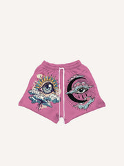 Eye&Cloud&Moon&Graphic Print Drawstring Waist Shorts