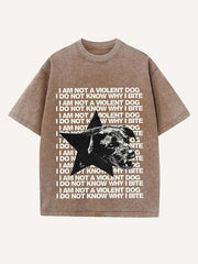 Distressed Washed Dog&Letter Print Round Neck T-shirt