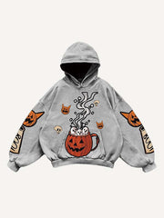 Halloween Ghost Graphic Animal Print Slant Pockets Hoodie