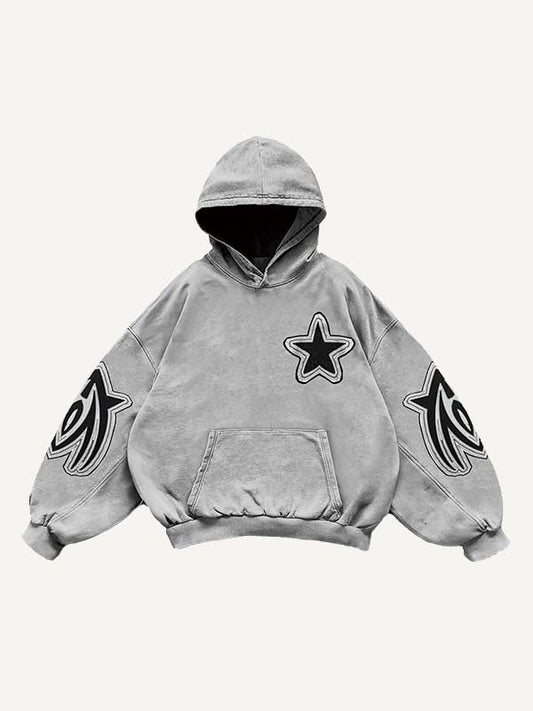 Skull&Graphic Print Slant Pockets Hoodie