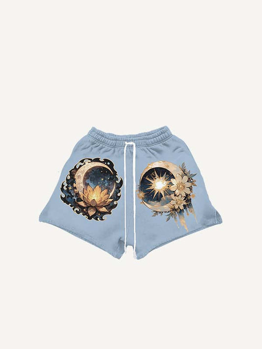Moon&Sun&Star&Floral&Graphic Print Drawstring Waist Shorts