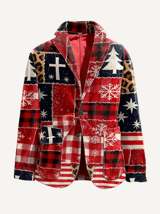 Merry Christmas! Multi-colored Snowflake Print Corduroy Suit