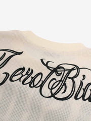 Retro Letter Print Waffle Simplicity Long-Sleeved T-Shirt