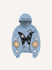 Butterfly Sun Moon Graphic Print Slant Pockets Hoodie
