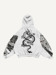 Embroidered white dragon ethnic style sweatshirt