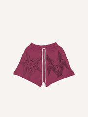 Wing&Eye&Graphic Print Drawstring Waist Shorts