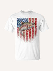 Art On Back American Usa Flag Trout Fish Fishing T-Shirt