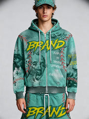 High-end washed distressed print trendy sweatshirt