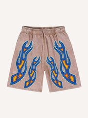 Washed flame rhinestone skull embellished shorts