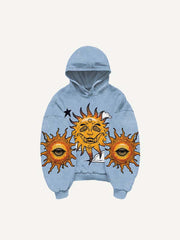 Evil Sun Moon Eye Graphic Print Slant Pockets Hoodie