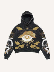 Eye&Cloud&Snake&Palm&Graphic Print Slant Pockets Hoodie