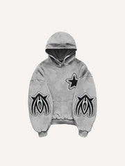 Skull&Graphic Print Slant Pockets Hoodie