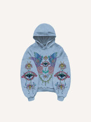 Eye Wing Print Slant Pockets Hoodie