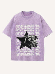 Distressed Washed Dog&Letter Print Round Neck T-shirt
