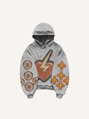Heart Graphic Letter Faux Decal Print Slant Pockets Hoodie
