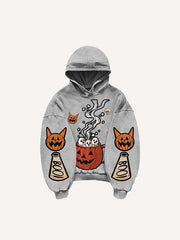 Halloween Ghost Graphic Animal Print Slant Pockets Hoodie
