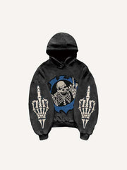 Skeleton Gesture Print Slant Pockets Hoodie