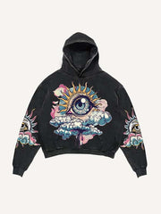 Eye&Cloud&Moon&Graphic Print Slant Pockets Hoodie