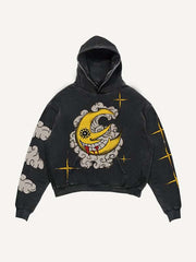 Evil Moon&Sun&Star&Cloud Print Slant Pockets Hoodie