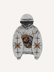 Evil Sun&Moon&Graphic Print Slant Pockets Hoodie