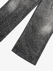 Denim Distressed Belt Diamond Decorated Jeans