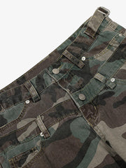 Retro Double Waist Camouflage Barrel Jeans