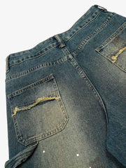 Vintage Inkjet Dirty Dye Washed Scimitar Distressed Jeans