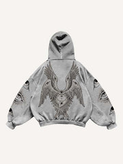 Wing Eye Graphic Print Slant Pockets Hoodie