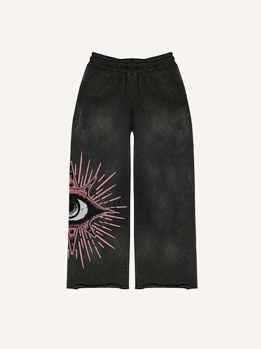 Eye Star Letter Print Elastic Waist Pants