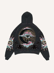 Eye&Cloud&Moon&Graphic Print Slant Pockets Hoodie