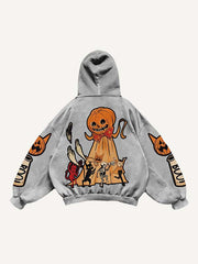 Halloween Ghost Graphic Animal Print Slant Pockets Hoodie
