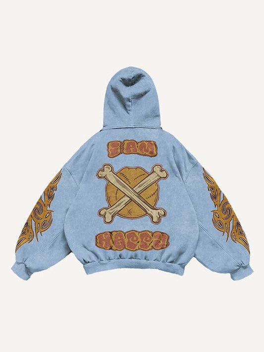 Smiley Face&Skeleton&Graphic Print Slant Pockets Hoodie