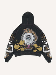 Eye&Cloud&Snake&Palm&Graphic Print Slant Pockets Hoodie